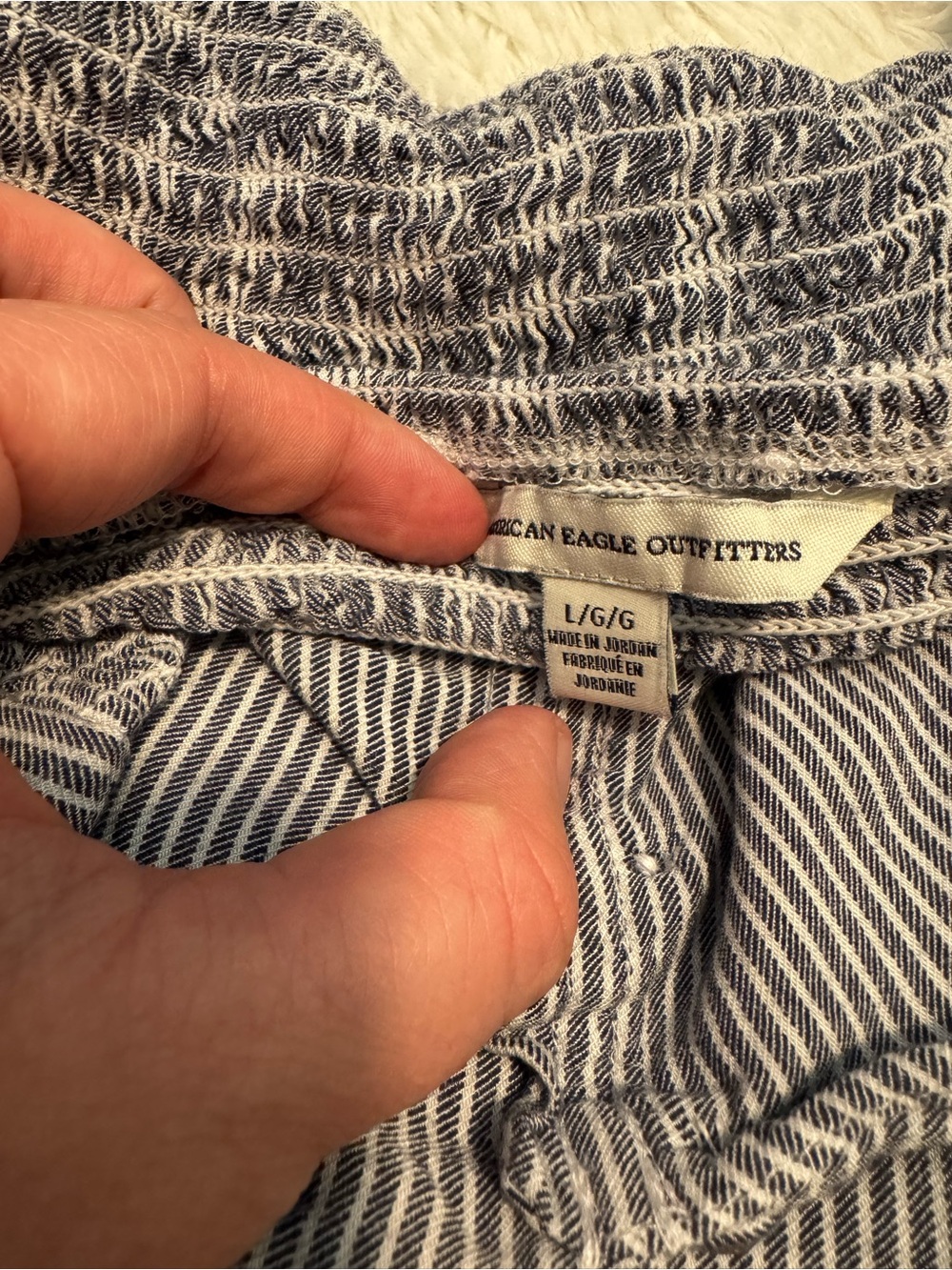 American Eagle Outfitters Navy and White Striped Tie-Shoulder Mini Dress - Picture 2 of 2